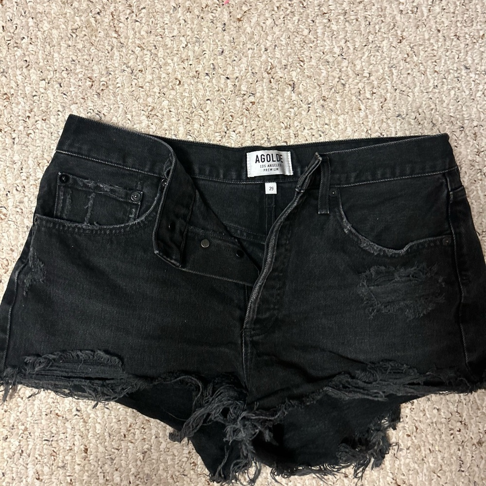 Agolde Black Jean Shorts Distressed Hem